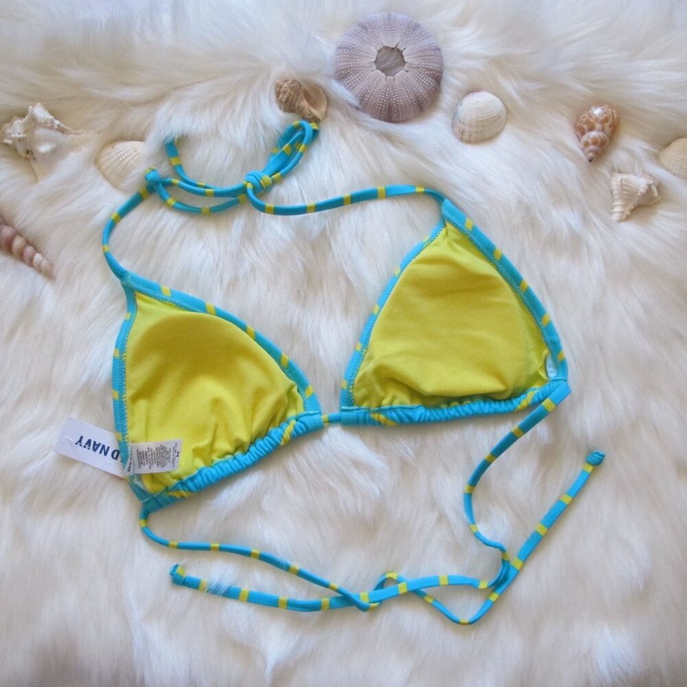 Blue and Yellow Striped String Bikini - Picture 2 of 5